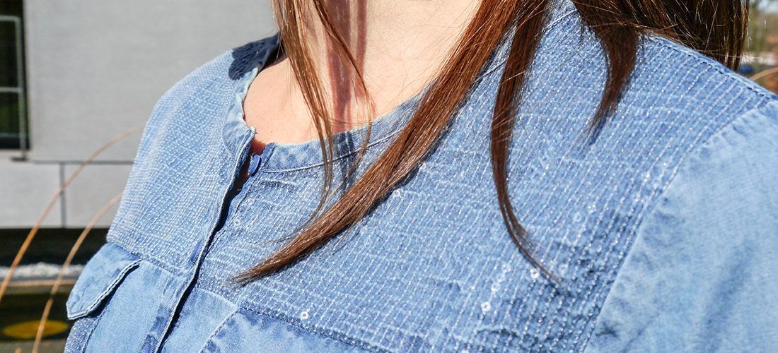 Bluse, Jeansbluse, romantische Bluse, Tunika-Bluse