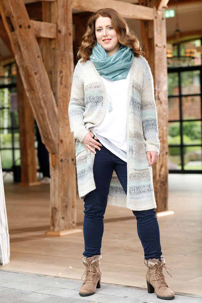 Umstyling, Umstyling Ernsting's family, Umstyling Jacqueline, beige Strickjacke, Mint, Herbst 2017