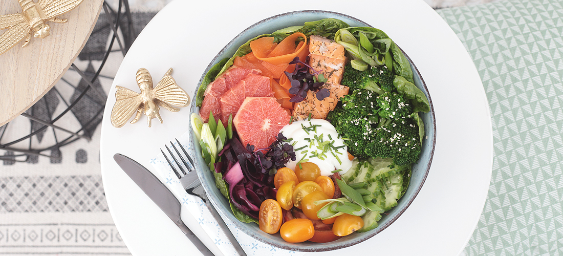 Rezept, Salatbowl, Stremllachs, Salat mit Lachs
