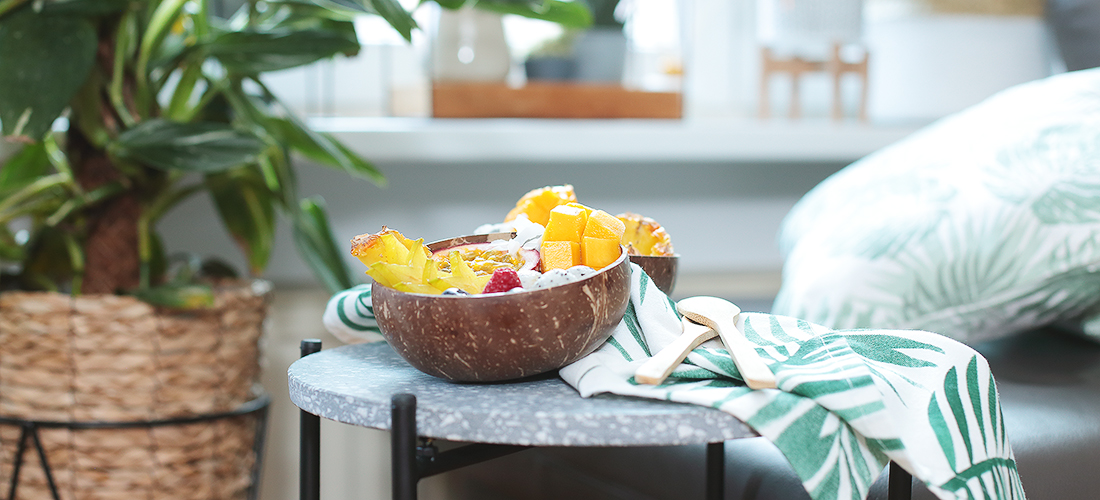 Bowl, Bowls, Tropical, Exotisch, Früchte, Fruchtbowl, Obstsalat, exotischer Obstsalat, Michreis, Kokosmilchreis