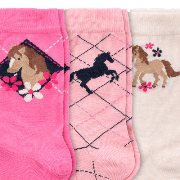 3 Paar Mädchen Socken mit  Pferde-Motiven