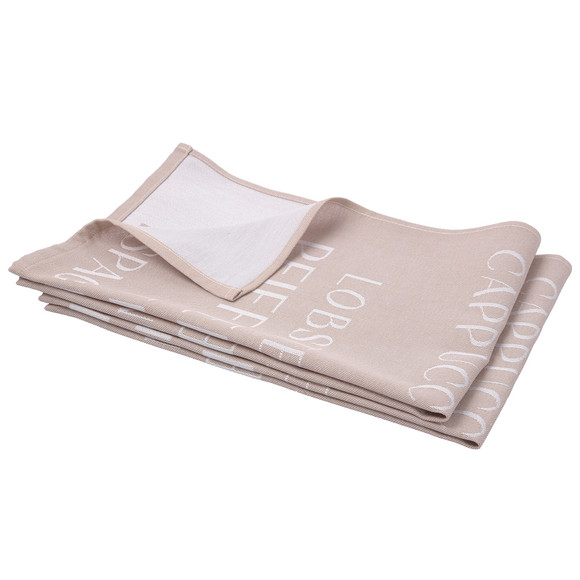 2 theedoeken met all-over tekst beige