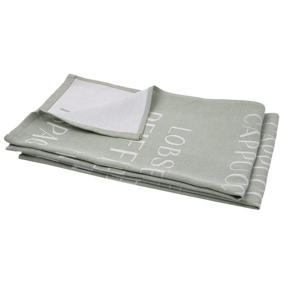 2 theedoeken met all-over tekst donkergroen