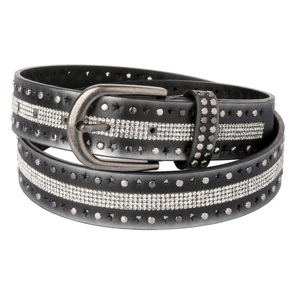 Bb-Klostermann Mädchen Gürtel Mit Nieten & Sternen - Antiksilber/Schwarz Gr. 55-85