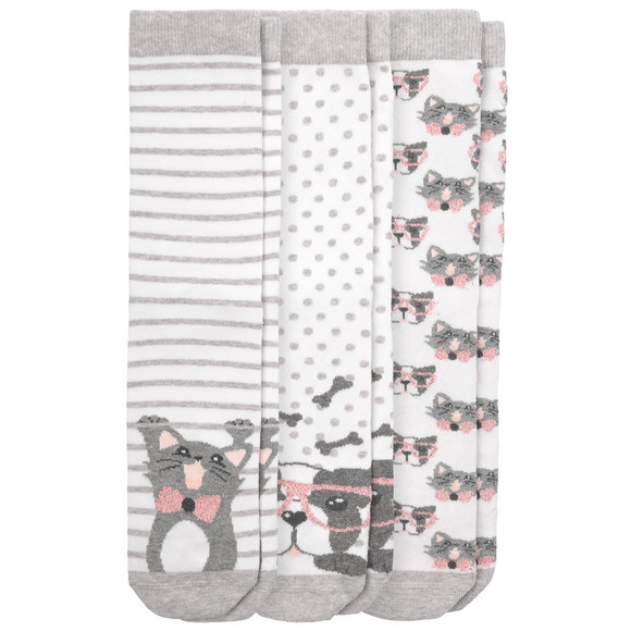 3 paar damessokken met honden en katten