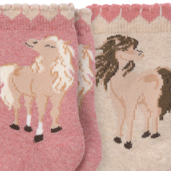 2 Paar Mädchen Stoppersocken mit Pferden