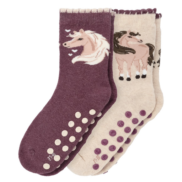 2 Paar Mädchen Stoppersocken mit Pferden
