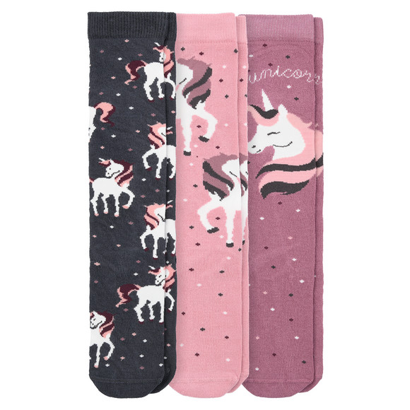3 paar kniekousen voor meisjes met eenhoorns