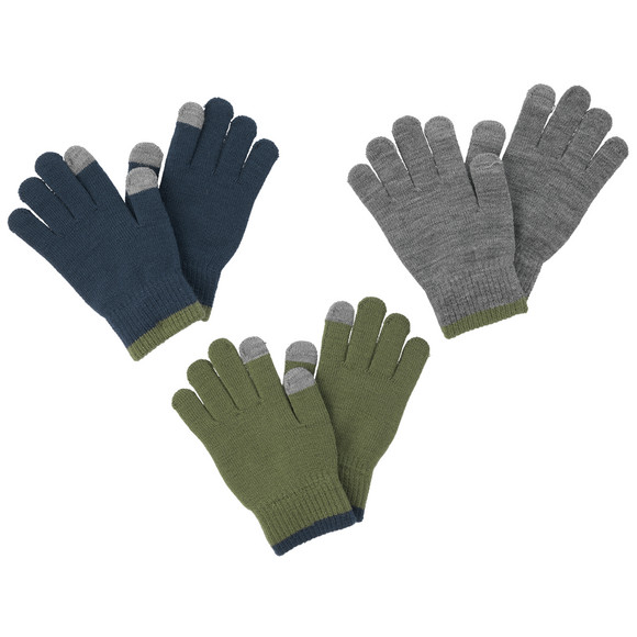 Set van 3 paar jongenshandschoenen olijf / donkerblauw / grijs