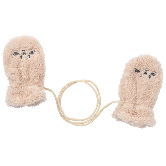 Baby wanten van pluche met fleece voering beige