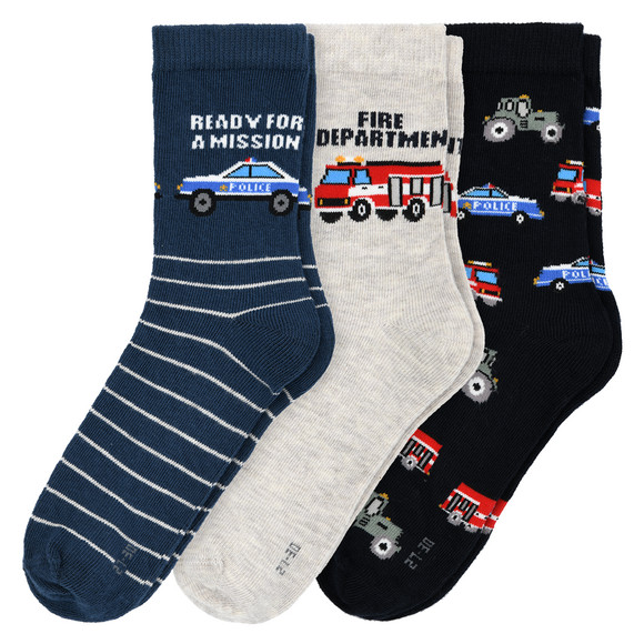 3 Paar Jungen Socken mit Fahrzeug-Motiven
