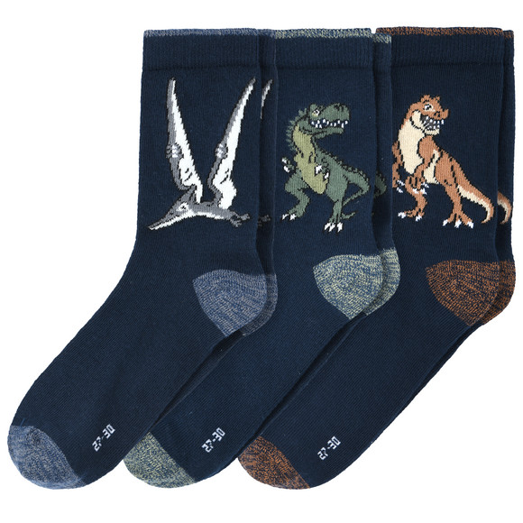 3 Paar Jungen Socken mit Dino-Motiven