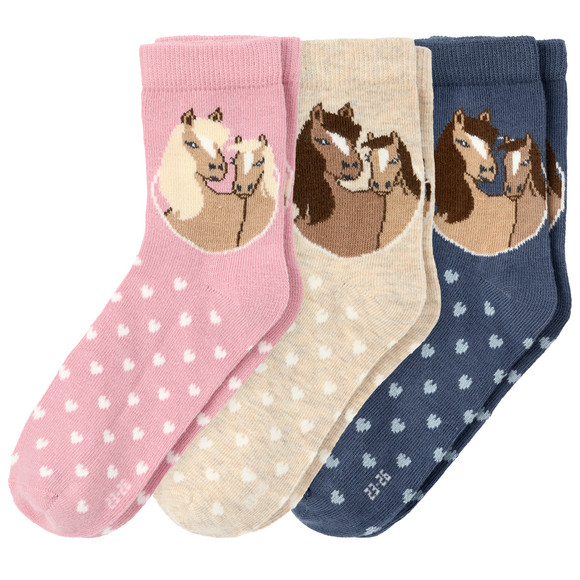 3 Paar Mädchen Socken mit Pferde-Motiven