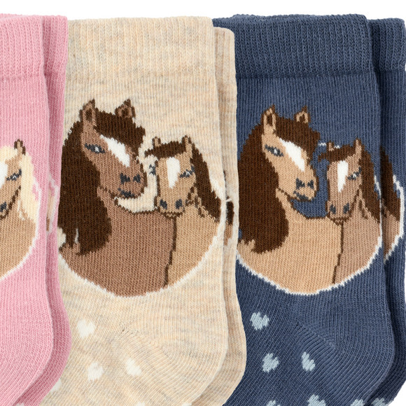 3 Paar Mädchen Socken mit Pferde-Motiven