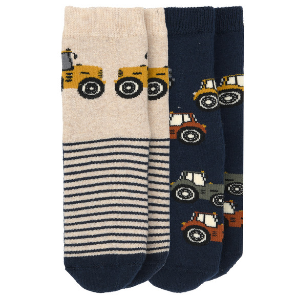 2 Paar Jungen Stoppersocken mit Trecker-Motiv