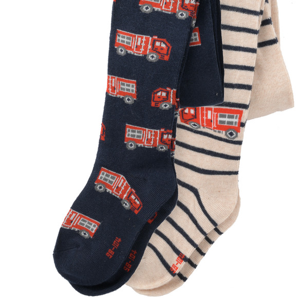 2 Jungen Strumpfhosen mit Feuerwehr-Motiven