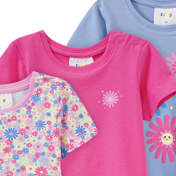 3 Baby T-Shirts mit Blumen-Motiven
