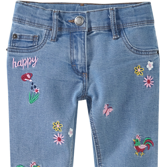 Mädchen Skinny-Jeans mit bunter Stickerei