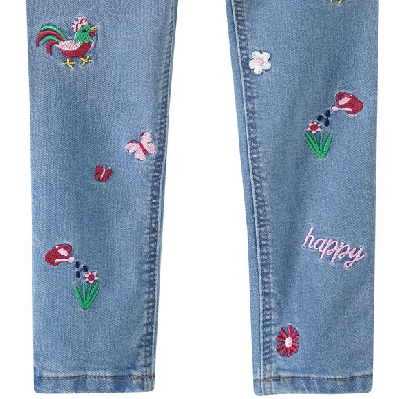 Mädchen Skinny-Jeans mit bunter Stickerei