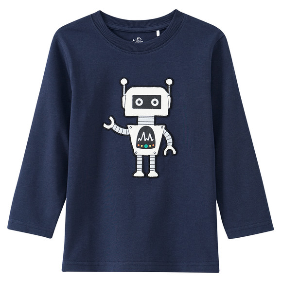 Kinder Langarmshirt mit Roboter-Applikation