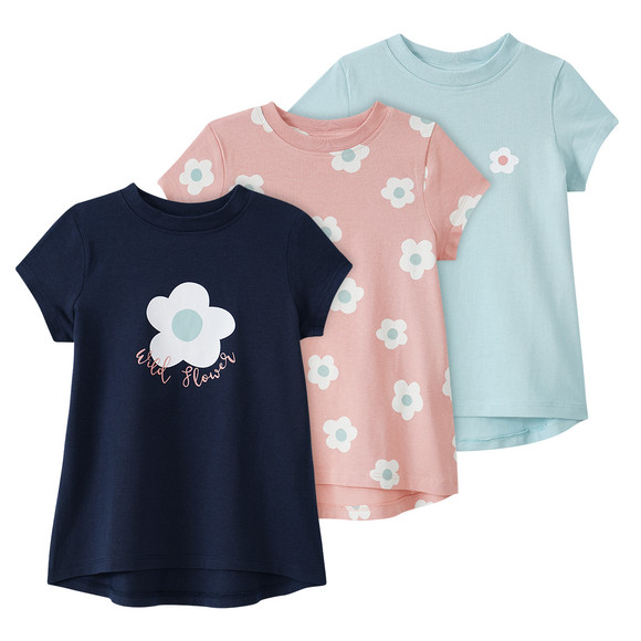 3 Mädchen T-Shirts mit Blumen-Prints