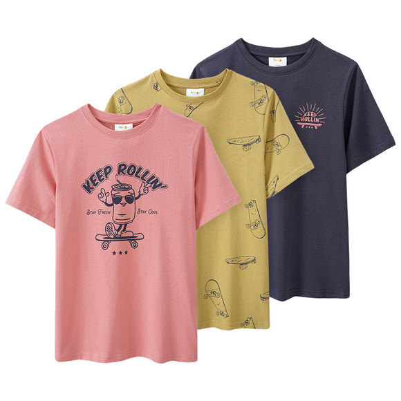 3 Jungen T-Shirts mit Skate-Prints