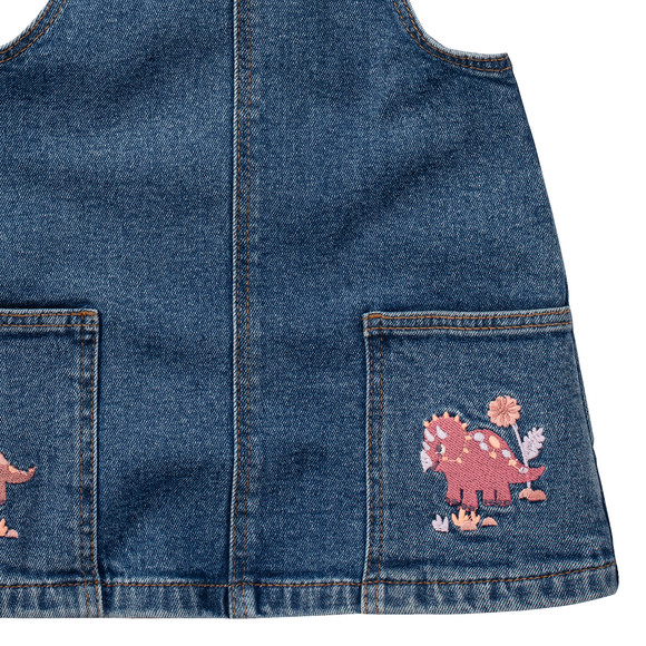 Baby Jeanslatzkleid mit Dino-Stickerei