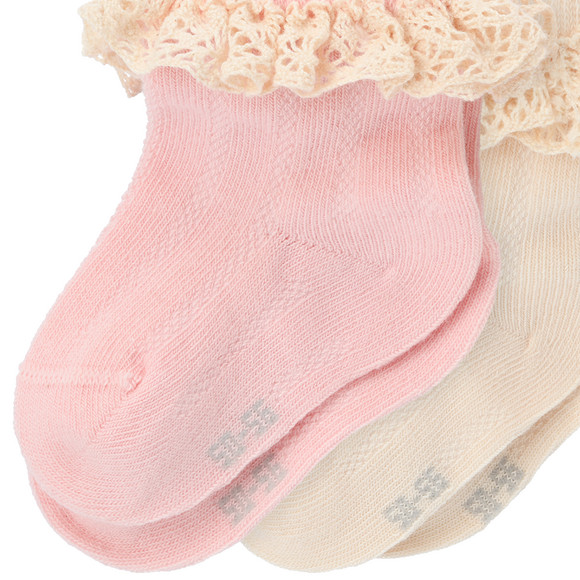 2 Paar Newborn Socken mit Spitzenrüsche