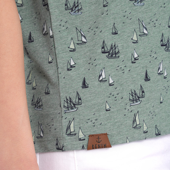 Damen T-Shirt mit Segelschiff-Allover