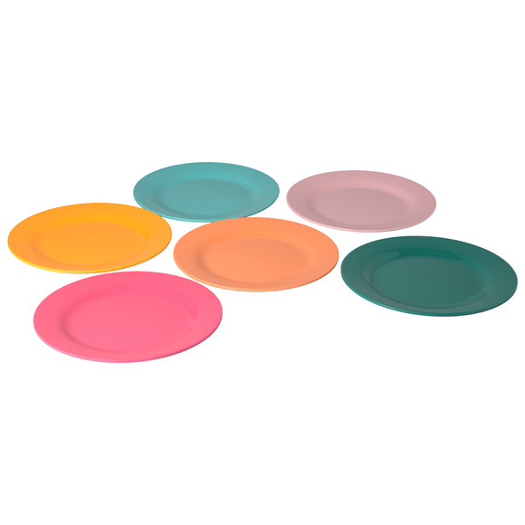 6 Melamin-Teller in verschiedenen Farben