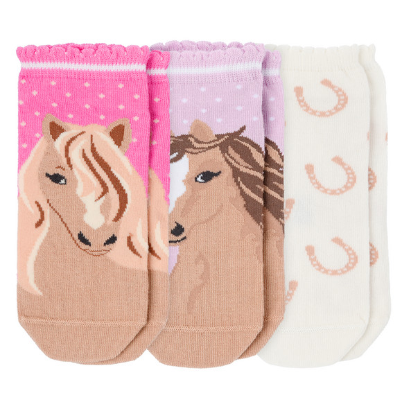 3 Paar Mädchen Sneaker-Socken mit Pferden