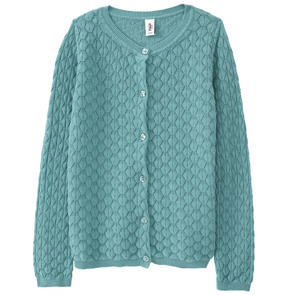 Mädchen Strickjacke mit Wabenstruktur türkis