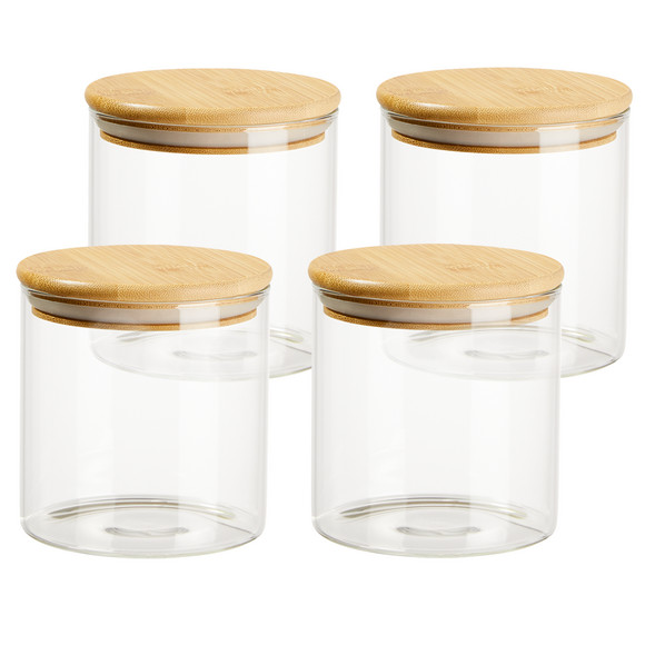 4 kleine glazen voorraadpotten