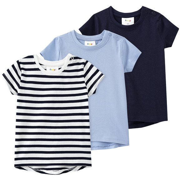 3 Baby T-Shirts im Basic-Look weiss / hellblau / dunkelgrau