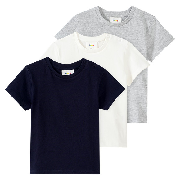 3 Baby T-Shirts im Basic-Look dunkelblau / weiss / grau