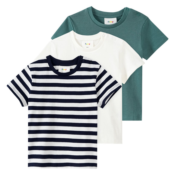 3 Baby T-Shirts im Basic-Look dunkelgrün / dunkelblau / weiss