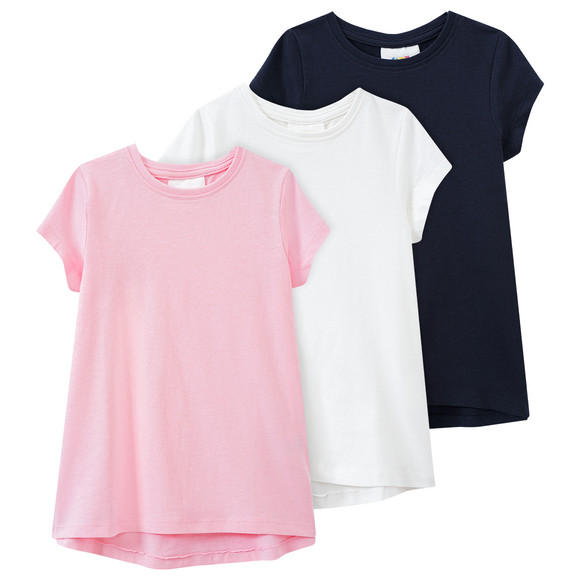 3 Mädchen T-Shirts im Basic-Look hellrosa / weiss / dunkelblau