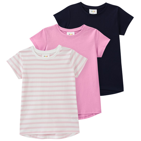 3 Mädchen T-Shirts im Basic-Look rosa / hellrosa / dunkelblau
