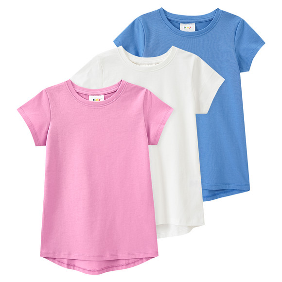 3 Mädchen T-Shirts im Basic-Look blau / weiss / rosa