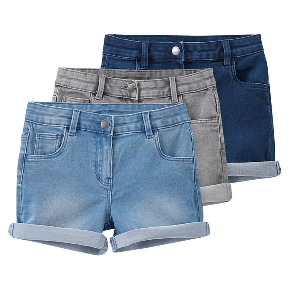 3 Mädchen Jeansshorts im Five-Pocket-Style dunkelblau / blau / grau