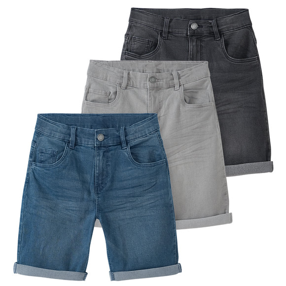 3 Jungen Jeansshorts im Basic-Look dunkelgrau / blau / hellgrau