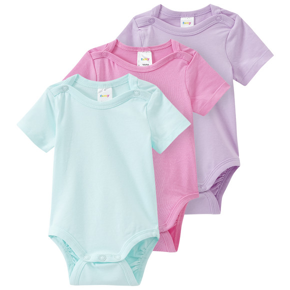 3 baby rompers in verschillende kleuren licht turquoise / roze / wit