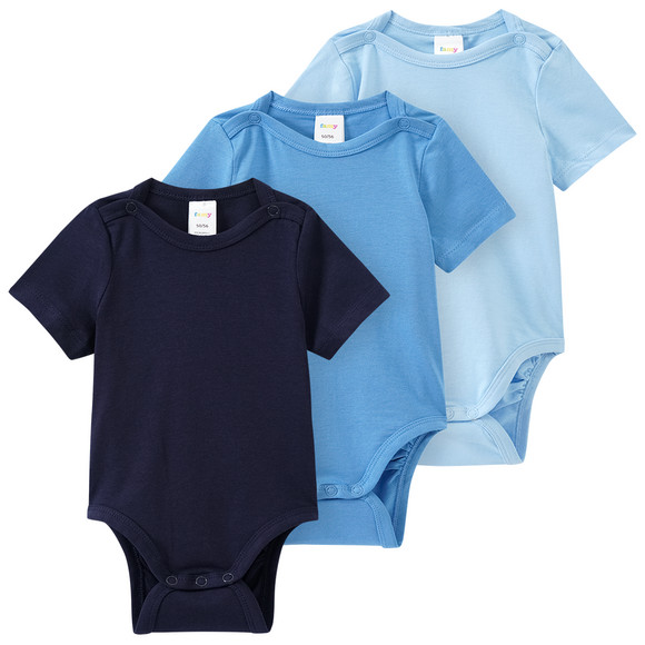 3 baby rompers in verschillende kleuren donkerblauw / lichtblauw