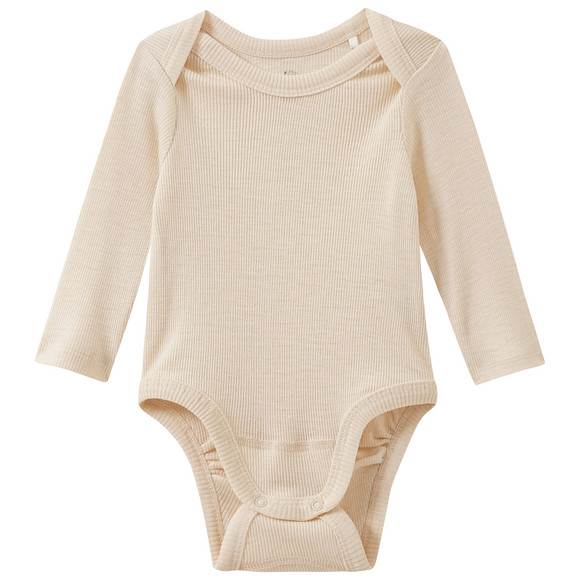 Babybody van wol en zijde met geribde textuur beige