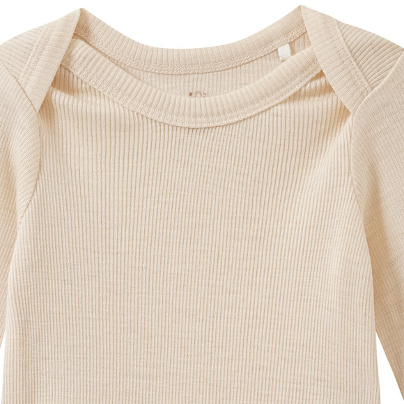 Babybody van wol en zijde met geribde textuur