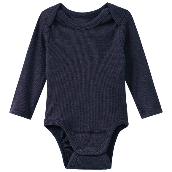 Babybody van wol en zijde met geribde textuur donkergrijs