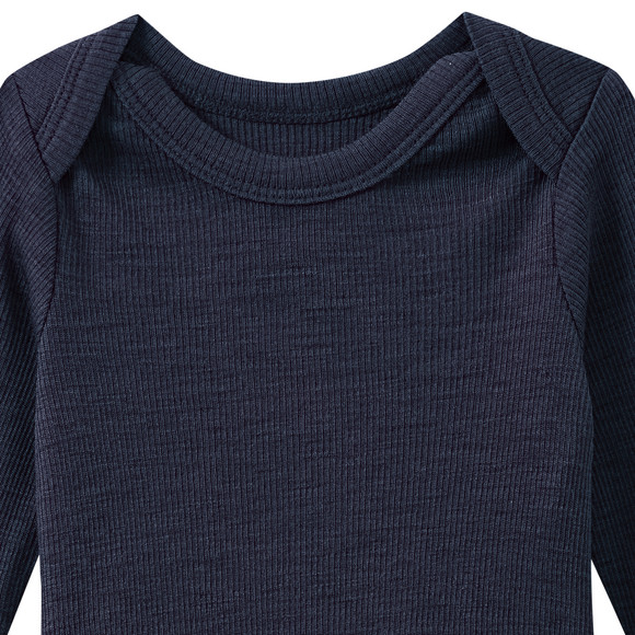 Babybody van wol en zijde met geribde textuur