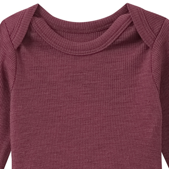 Babybody van wol en zijde met geribde textuur