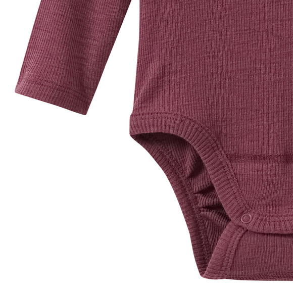 Babybody van wol en zijde met geribde textuur