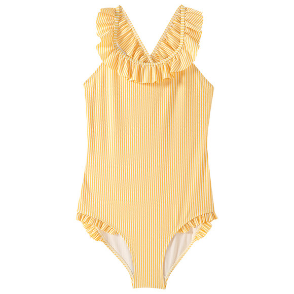 Mädchen Badeanzug mit Seersucker-Streifen gelb / weiss